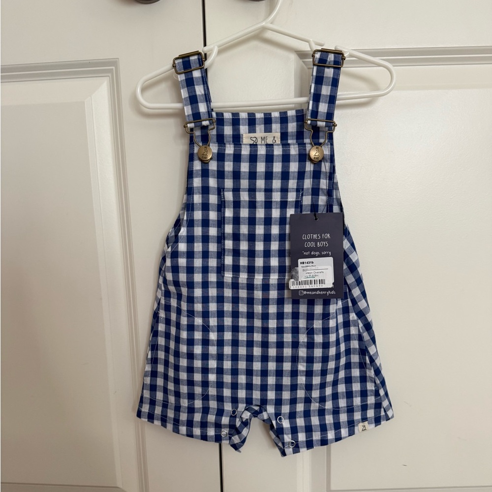 Me & Henry navy white plaid overalls